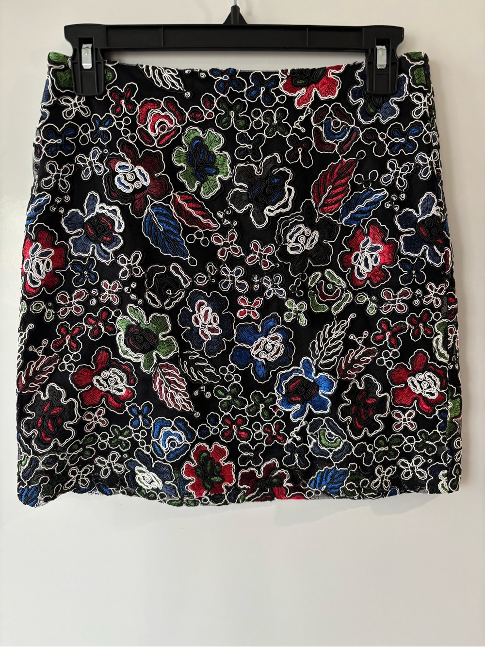 ZARA BASIC Floral Embroidered Mini Skirt Black Multicolor XS Boho